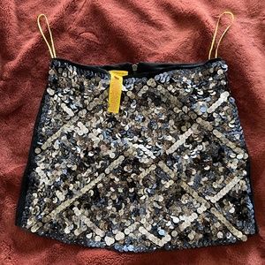 Catherine Malandrino Designer Mod Silver and Black Sequin Mini Skirt Size 6
